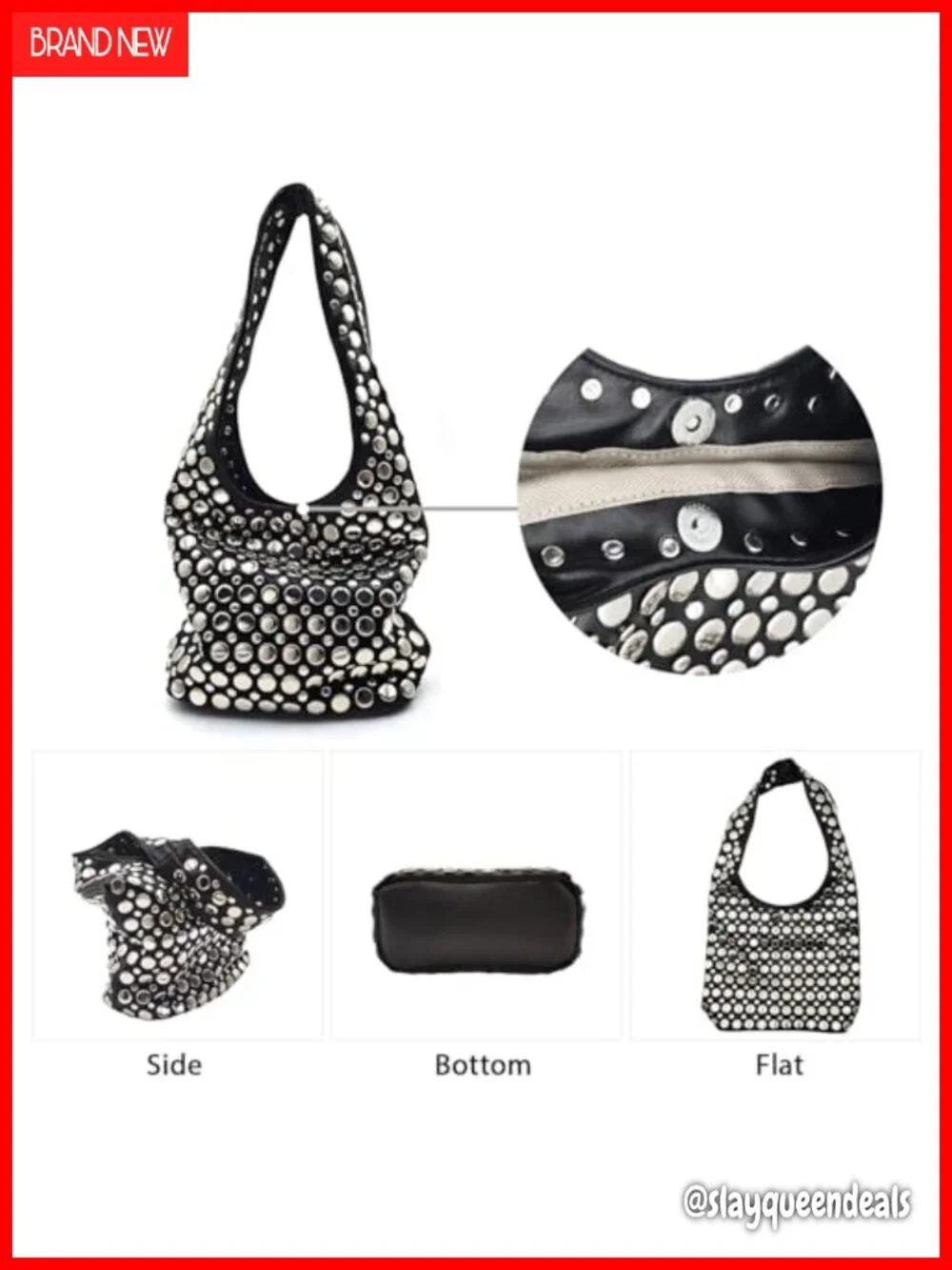 Y2K Hobo Shoulder Bag Punk Studded Top Handle Tote Handbag for Women
